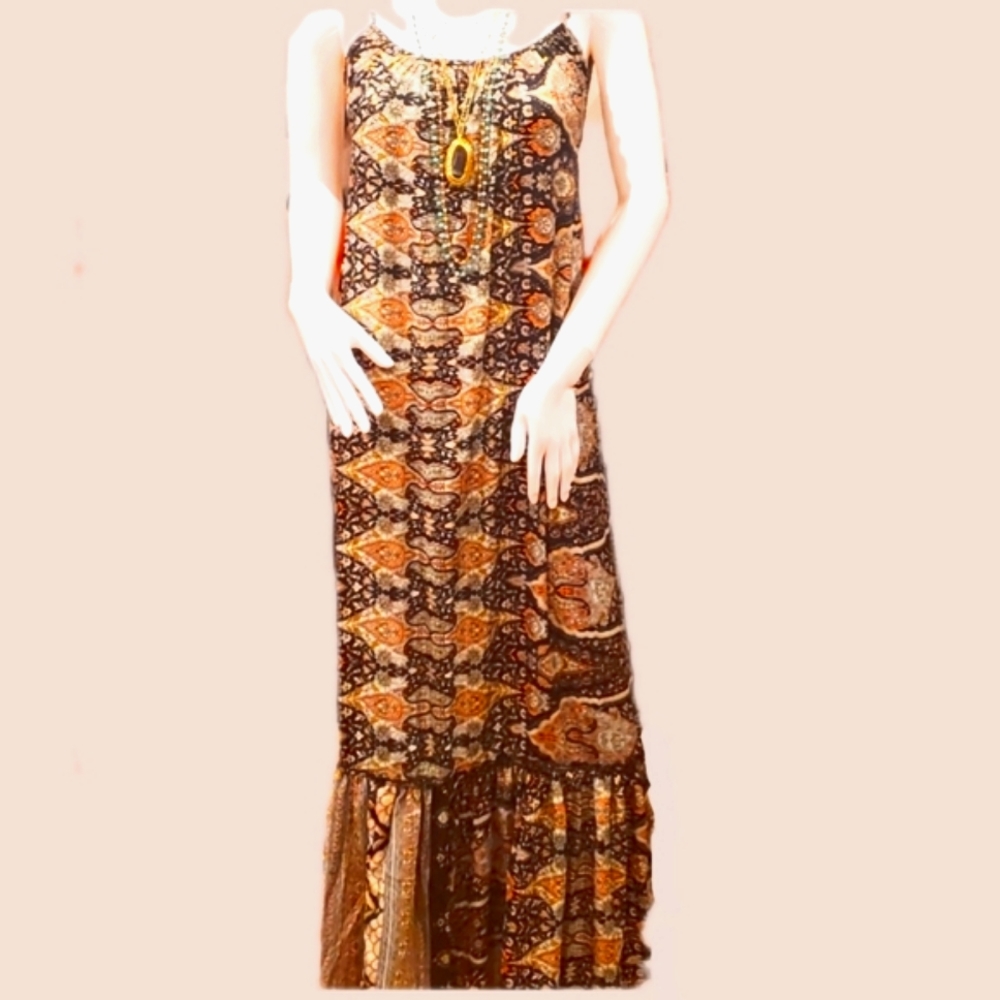 Karma Highway Shift Silky Tier Maxi Dress OS NWT